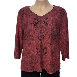 Vtg DRESS BARN Womens Glittery Maroon Top Size‎ 18/20 Paisley Christmas Party